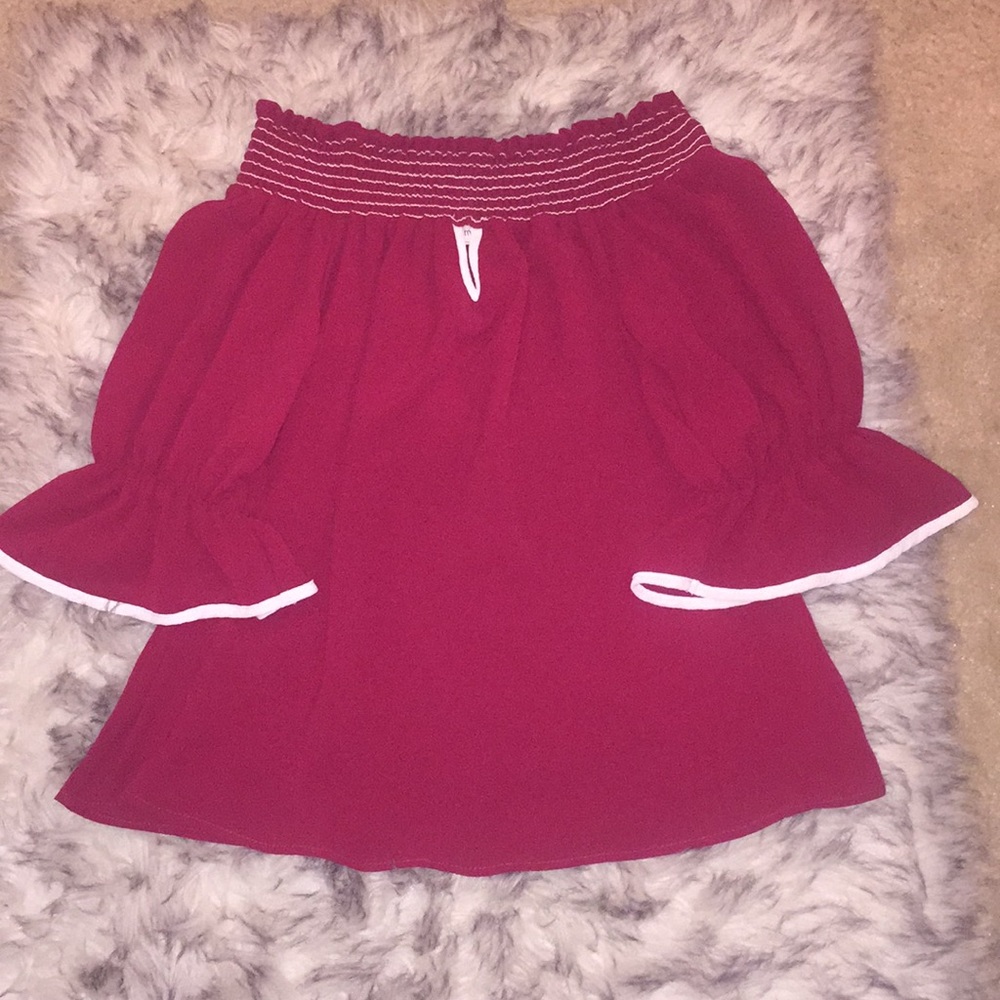 Crimson and Cream off shoulder top